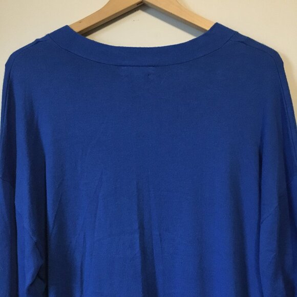 Lord & Taylor Long True Blue V-Neck High Low Knit Sweater - Picture 4 of 15